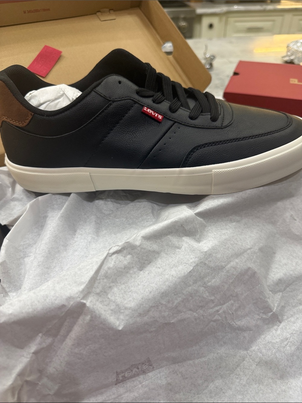 Levi's Men's Black Leather Sneakers with Brown Heel Tab